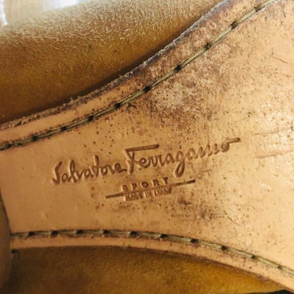 FERRAGAMO Vintage Suede Tan Horse Bit Logo Stretch Elastic Loafers Shoes W 7.5B - Picture 9 of 11